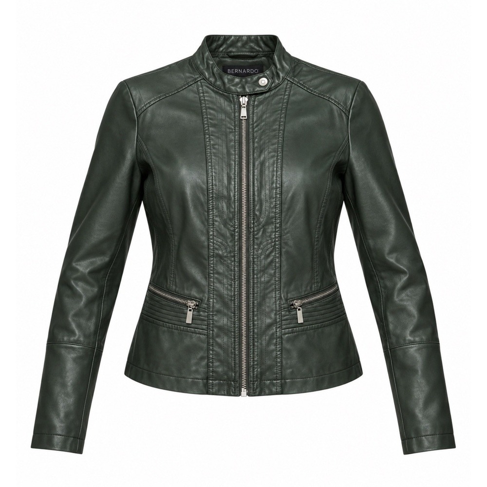 New Bernardo Dark Army Green Faux Leather Moto Jacket Size S